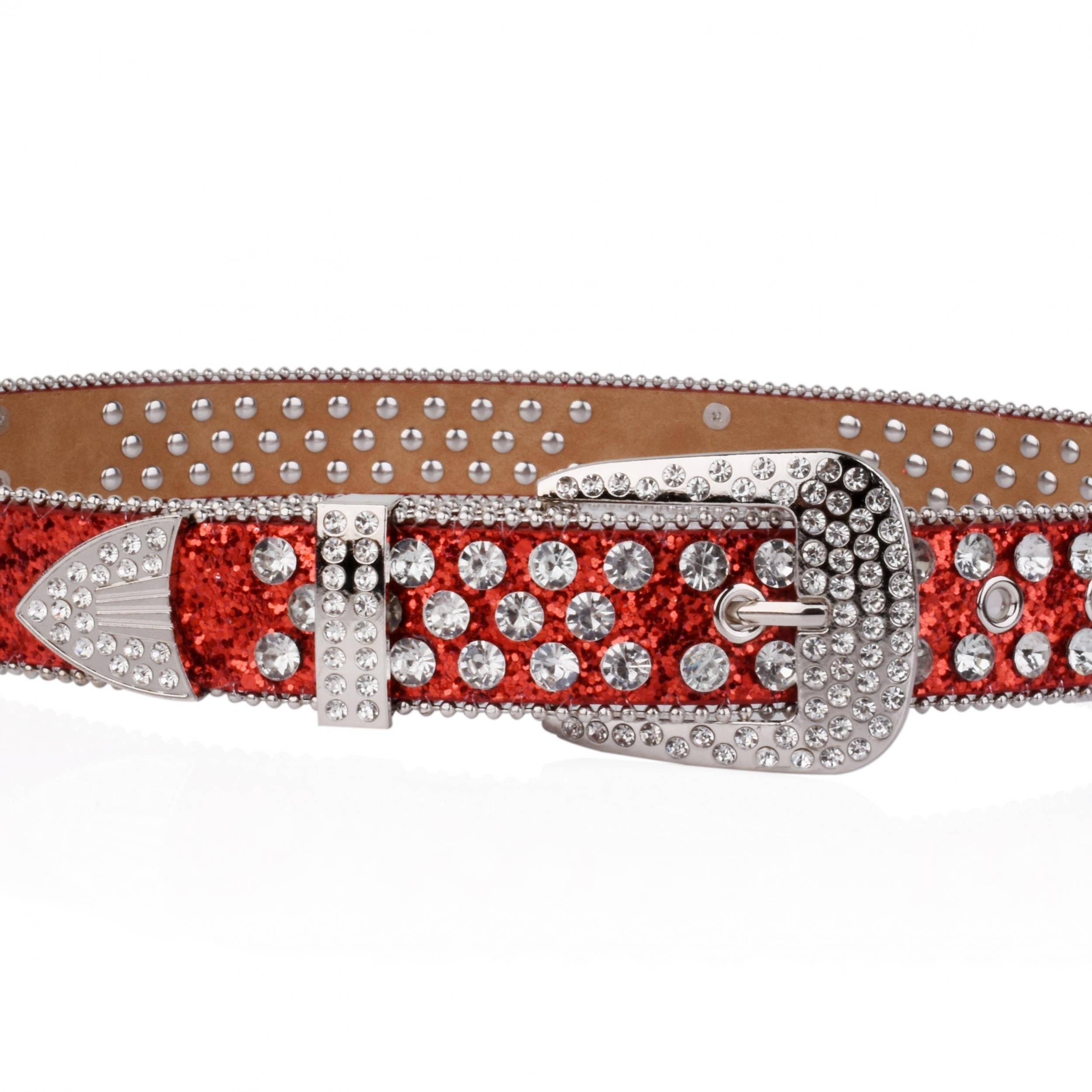 Skull Rivet & Red Glitter Belt Hip Hop Jeans Pants Punk Cowboy Cowgirl Belts