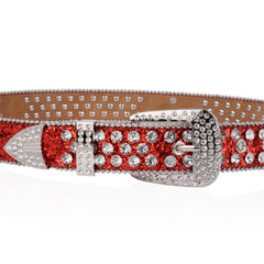 Skull Rivet & Red Glitter Belt Hip Hop Jeans Pants Punk Cowboy Cowgirl Belts