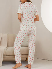 Floral Print Pajama Set Short Sleeve Top & Pants