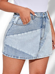 Casual Denim Skirt Women's Plus Washed Stitching Button Fly Mini