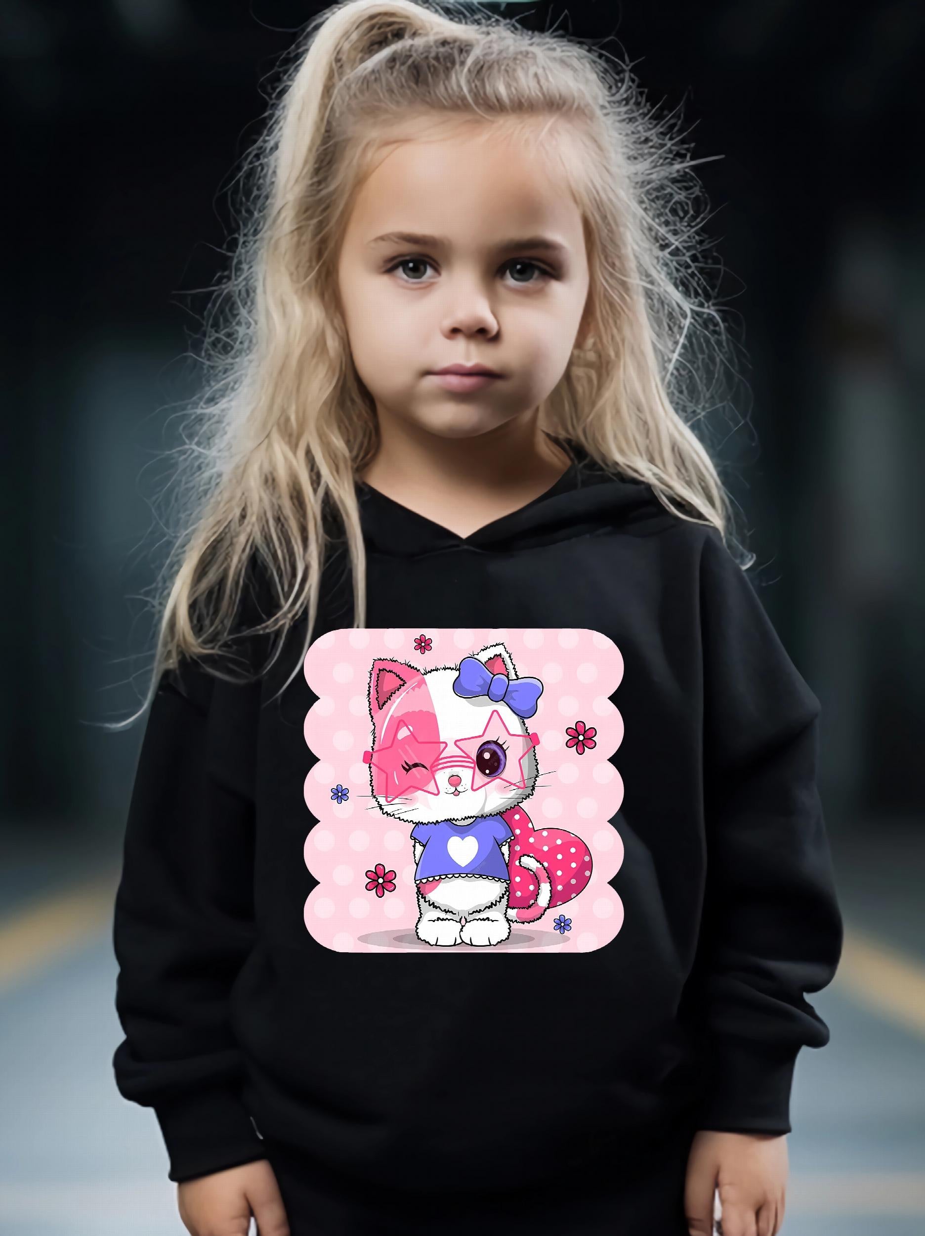 Girls Sweet Kitten Graphic 2pcs Set for Spring Fall Sports