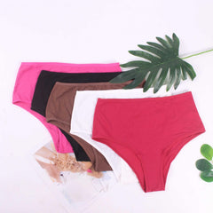 5 Pack Plus Size Floral Jacquard Mid Waisted Stretch Briefs Set