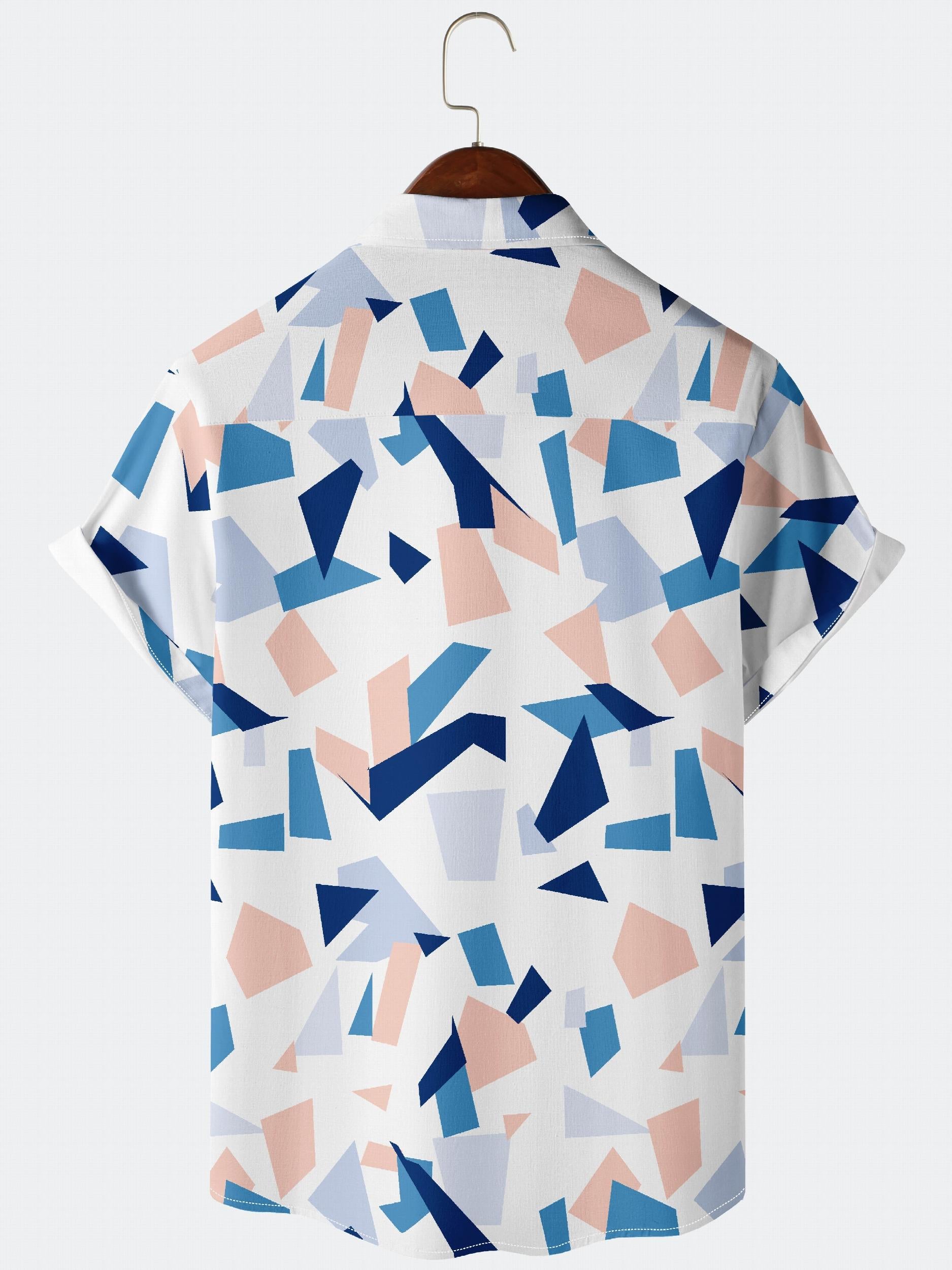 Men's Geometric Print Button Up Short Sleeve Shirt