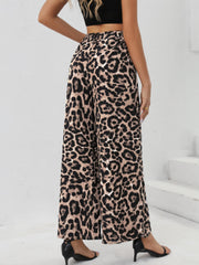 Leopard Print Wide Leg Pants High Waist Casual Elastic Women's Clothing