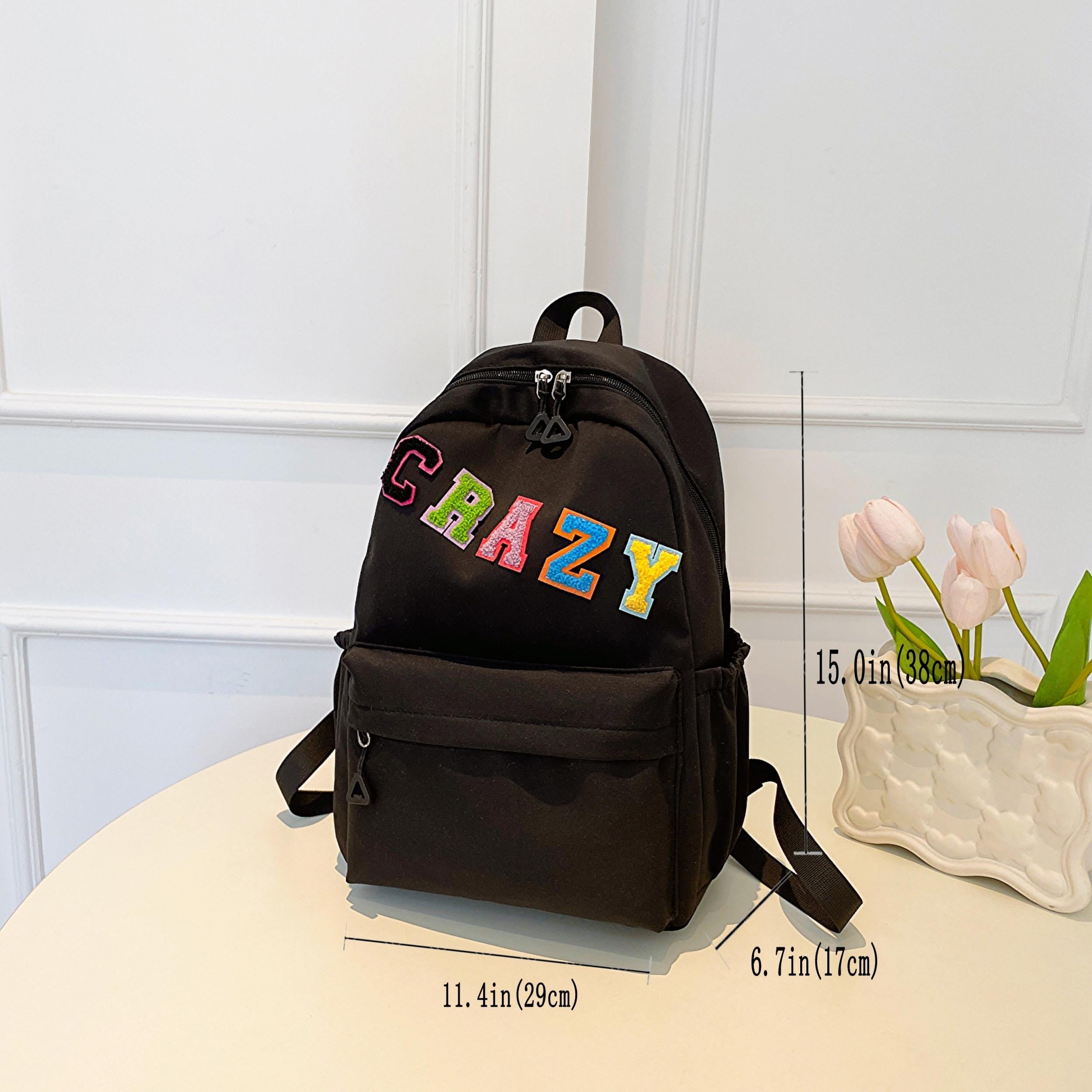 Colorful Plush Letter Patch Backpack Nylon Travel Daypack