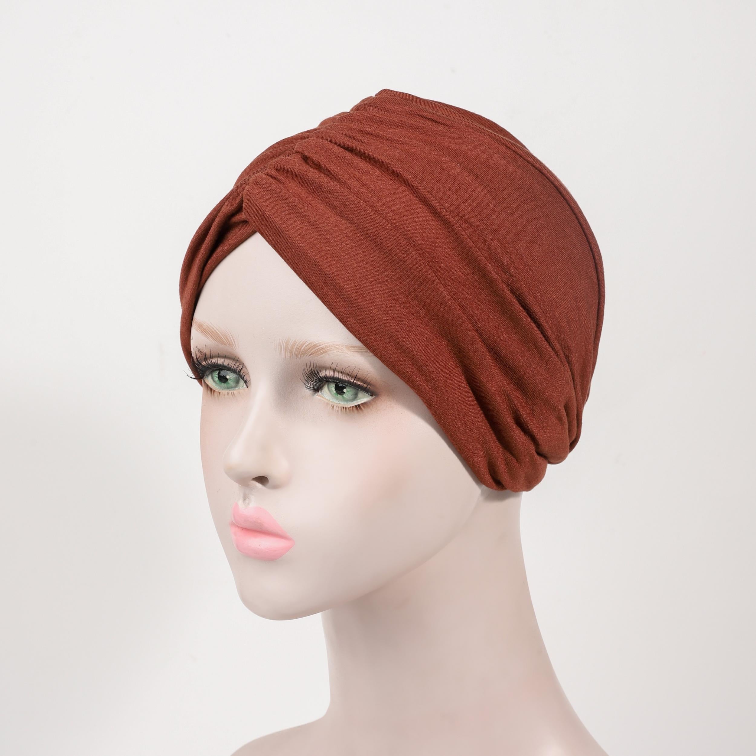 Double Layer Twist Turban Cap Solid Head Wrap Elastic Bonnet Lightweight Beanie