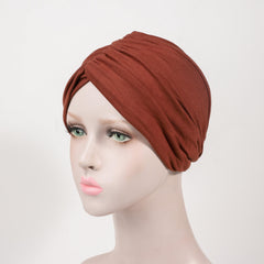 Double Layer Twist Turban Cap Solid Head Wrap Elastic Bonnet Lightweight Beanie