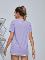 Love Heart Print Short Sleeve T shirt With American Flag Element