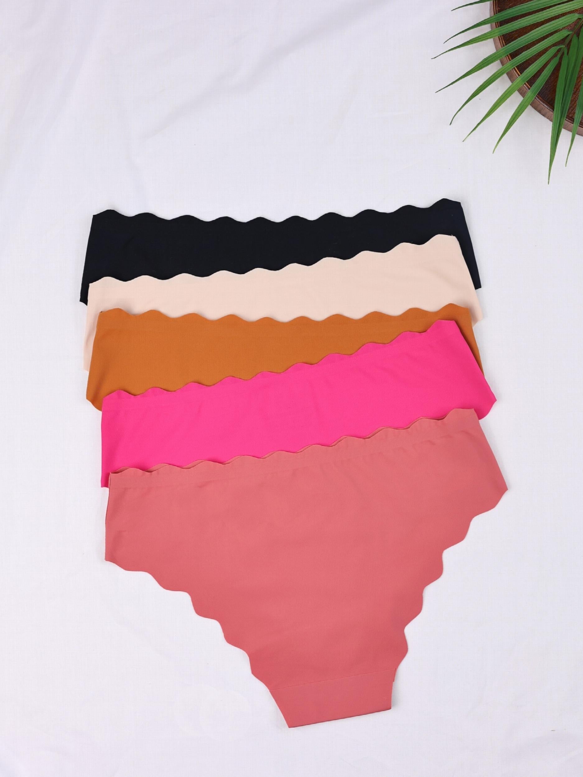 5pcs Scallop Trim Briefs Stretchy Intimates Panties Women's Lingerie