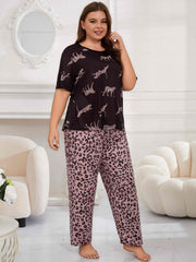 Leopard Print Pajamas Set Women's 2 Piece Home Wear