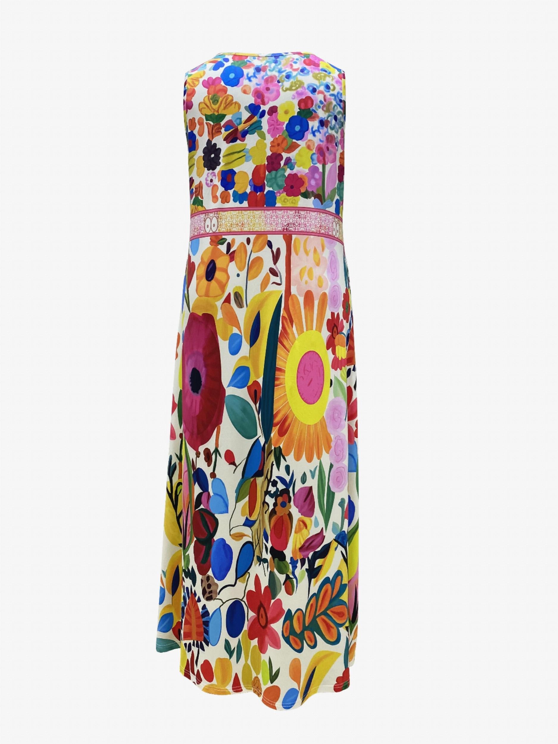 Casual Tank Dress Women's Plus Floral Print Maxi Tank Dress