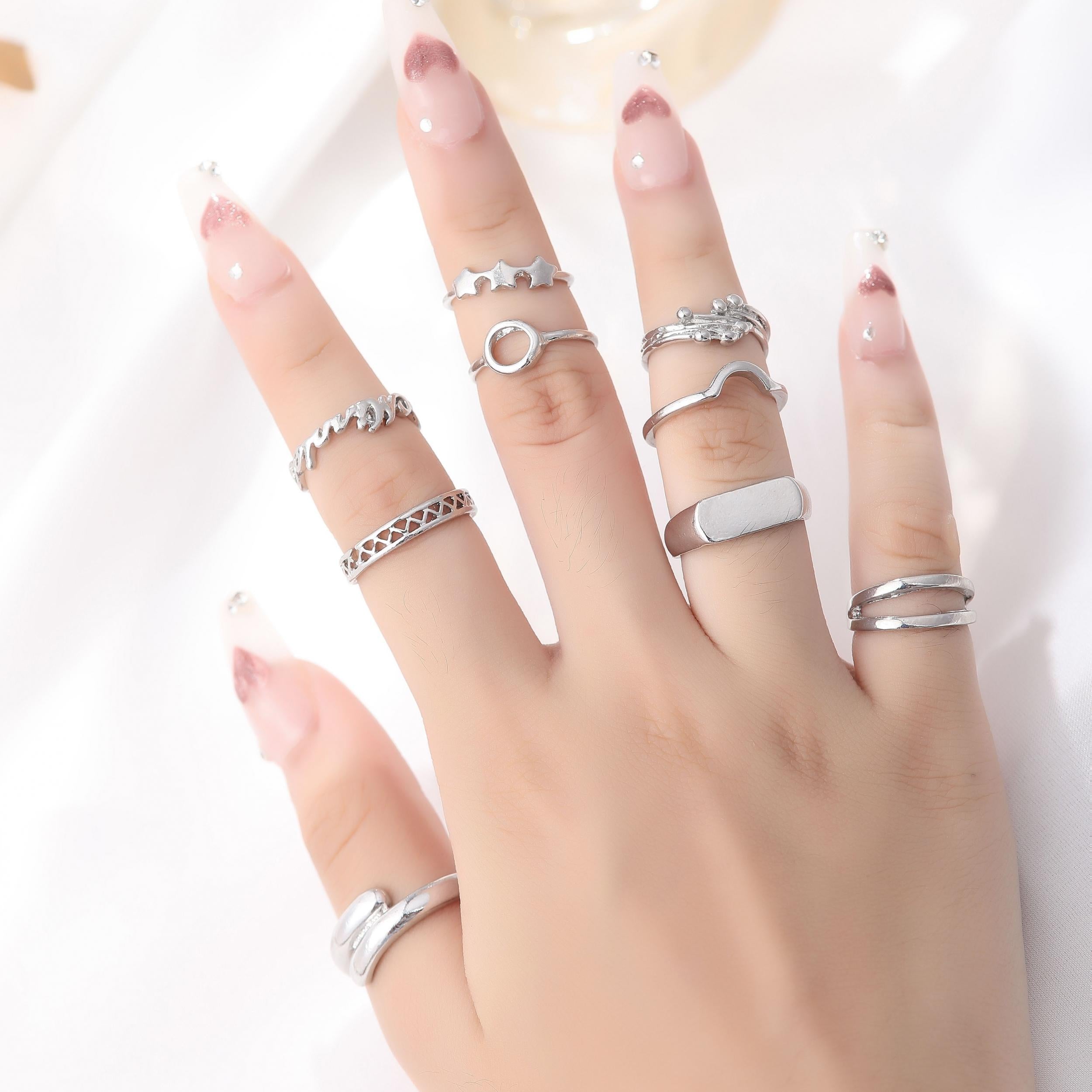 36pcs Geometric Silver Rings Set for Girls, Daily Decoration Gift for Friends