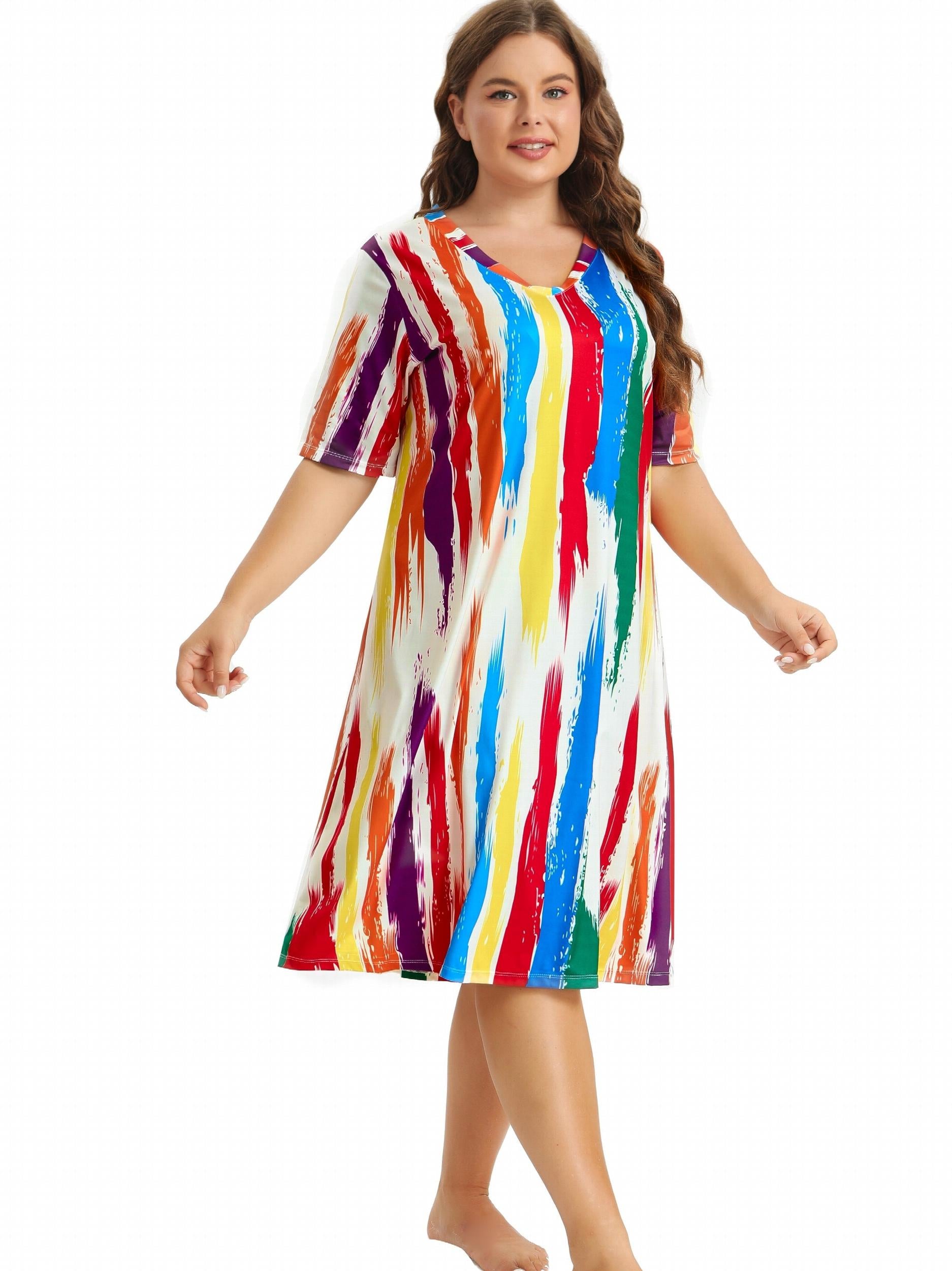Rainbow Striped Tee Sleep Dress