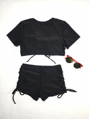 Black Drawstring Swimsuit High Waist Tie Side Stretchy Two Piece Swimsuit