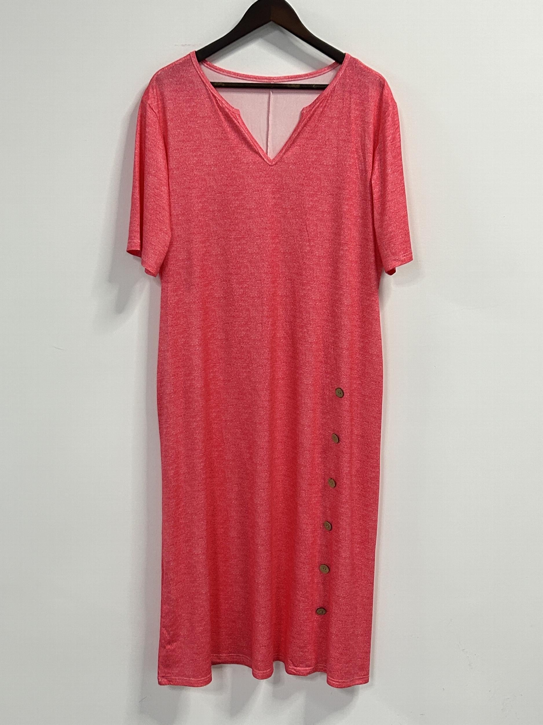 Solid Button Short Sleeve Casual Dress