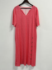 Solid Button Short Sleeve Casual Dress