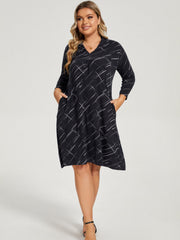 Casual Dress Women's Plus Print Long Sleeve Stretch Dress