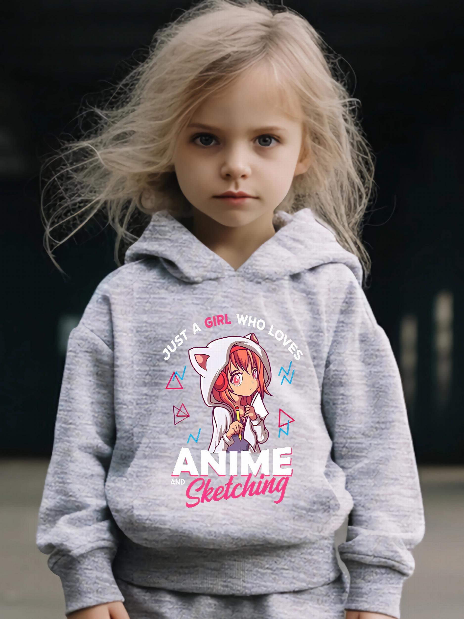 Kid's Cartoon Anime Sketch Print Long Sleeve Outfit Set