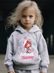 Kid's Cartoon Anime Sketch Print Long Sleeve Outfit Set