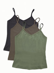 Solid Cami Top 3 Pack Sexy V Neck Summer Sleeveless Cami Top Women's Clothing