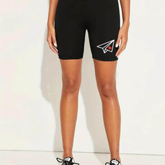 Paper Airplane Graphic Yoga Shorts High Waist Elastic Sports Activewear