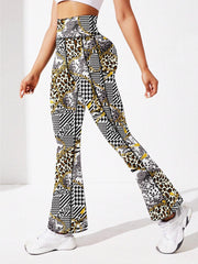 Leopard Print Yoga Flare Leg Pants High Stretch Hip Lifting Fitness Pants