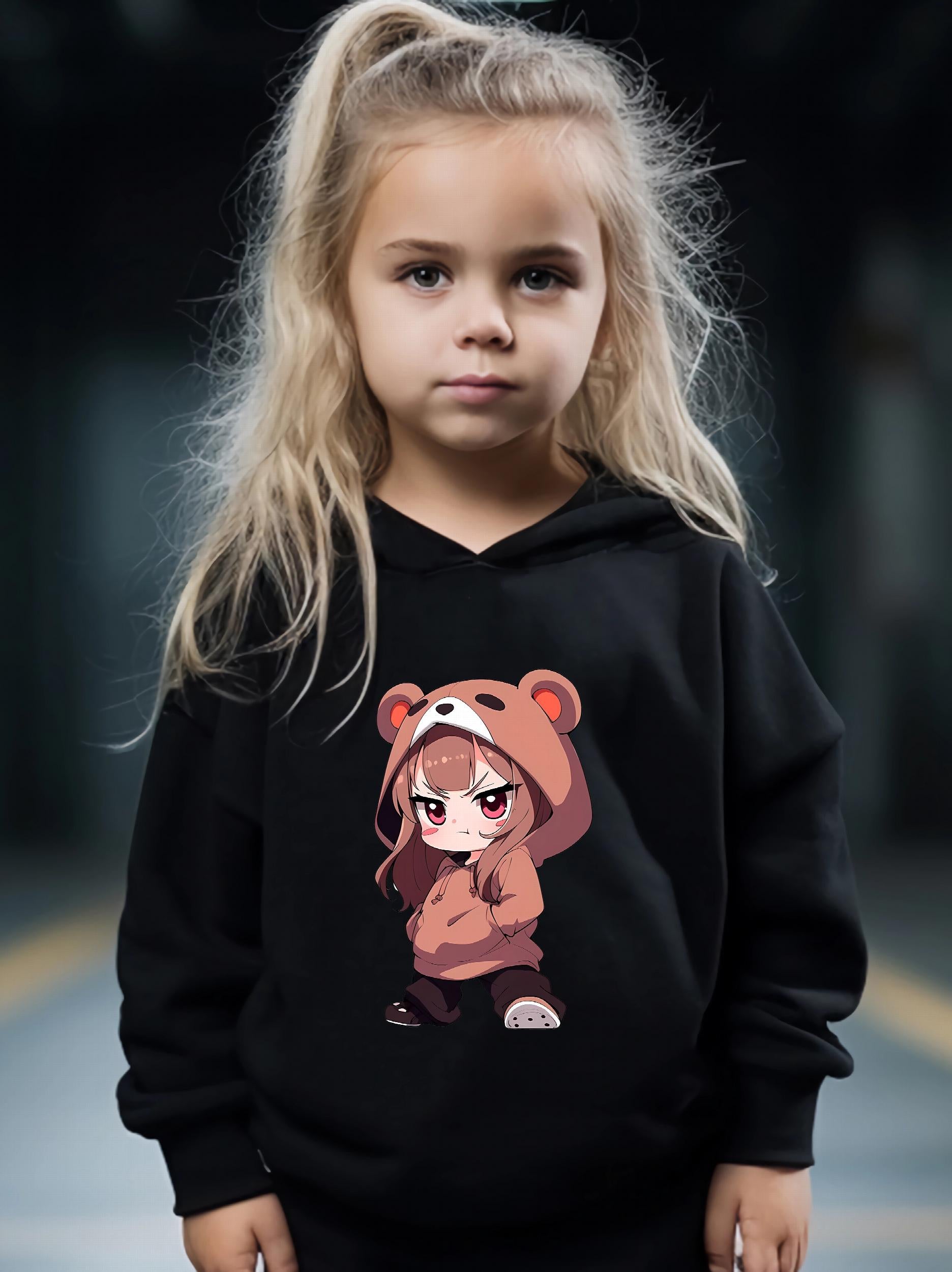 Anime Girl Pattern Long Sleeve Hooded Sweatshirt & Sweatpants