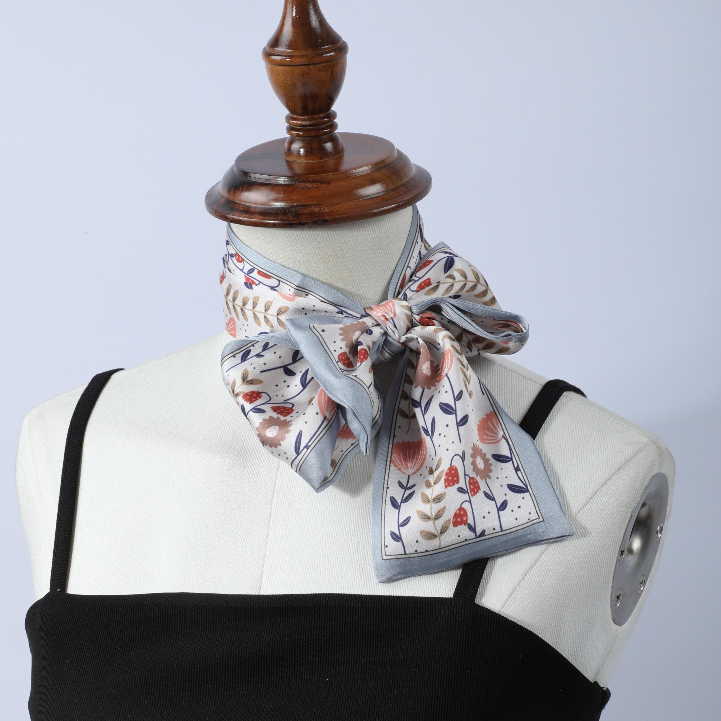 Graphic Flower Neckerchief Long Skinny Scarf Headband Hair Ribbon