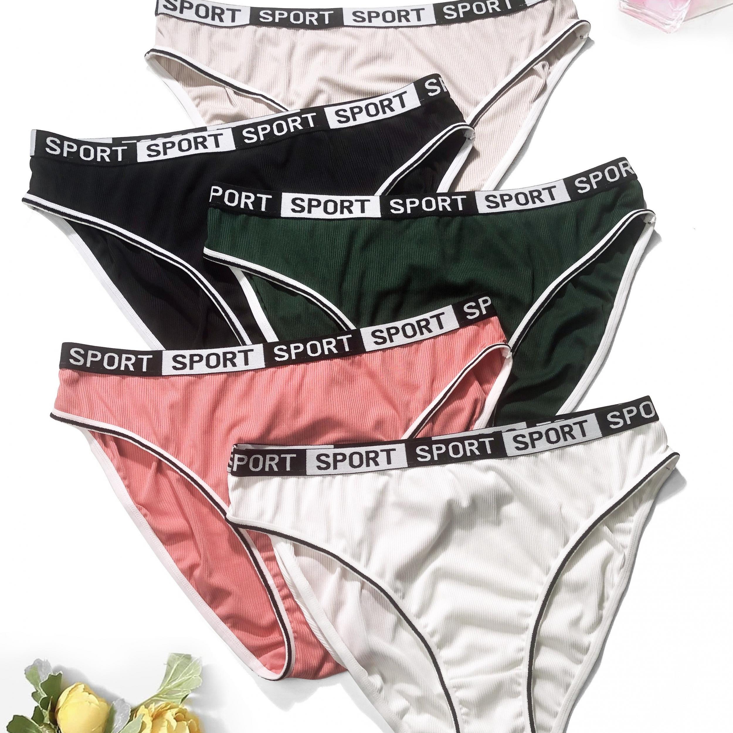 5 Pack Plus Size Sporty Panties Set Women's Plus Ribbed Briefs