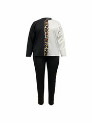 Women's Plus Colorblock Leopard Print Top & Pants Set