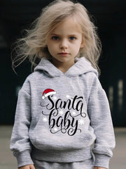 Cartoon Santa Baby Hooded Sweatshirt & Sweatpants Set for Girls
