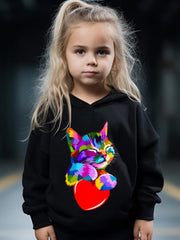 Girls 2pcs Cat Pattern Hooded Sweatshirt & Sweatpants Set