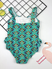 Toddler Girl's Geometric Pattern Onesie Swimsuit Ruffle Tankini Camisole
