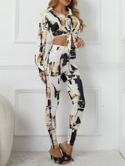 Allover Print Two Piece Set Button Front Shirt & Leggings