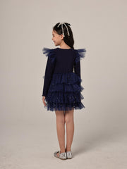 Star Girl Long Sleeve Mesh Tiered Party Tutu Dress Birthday Princess