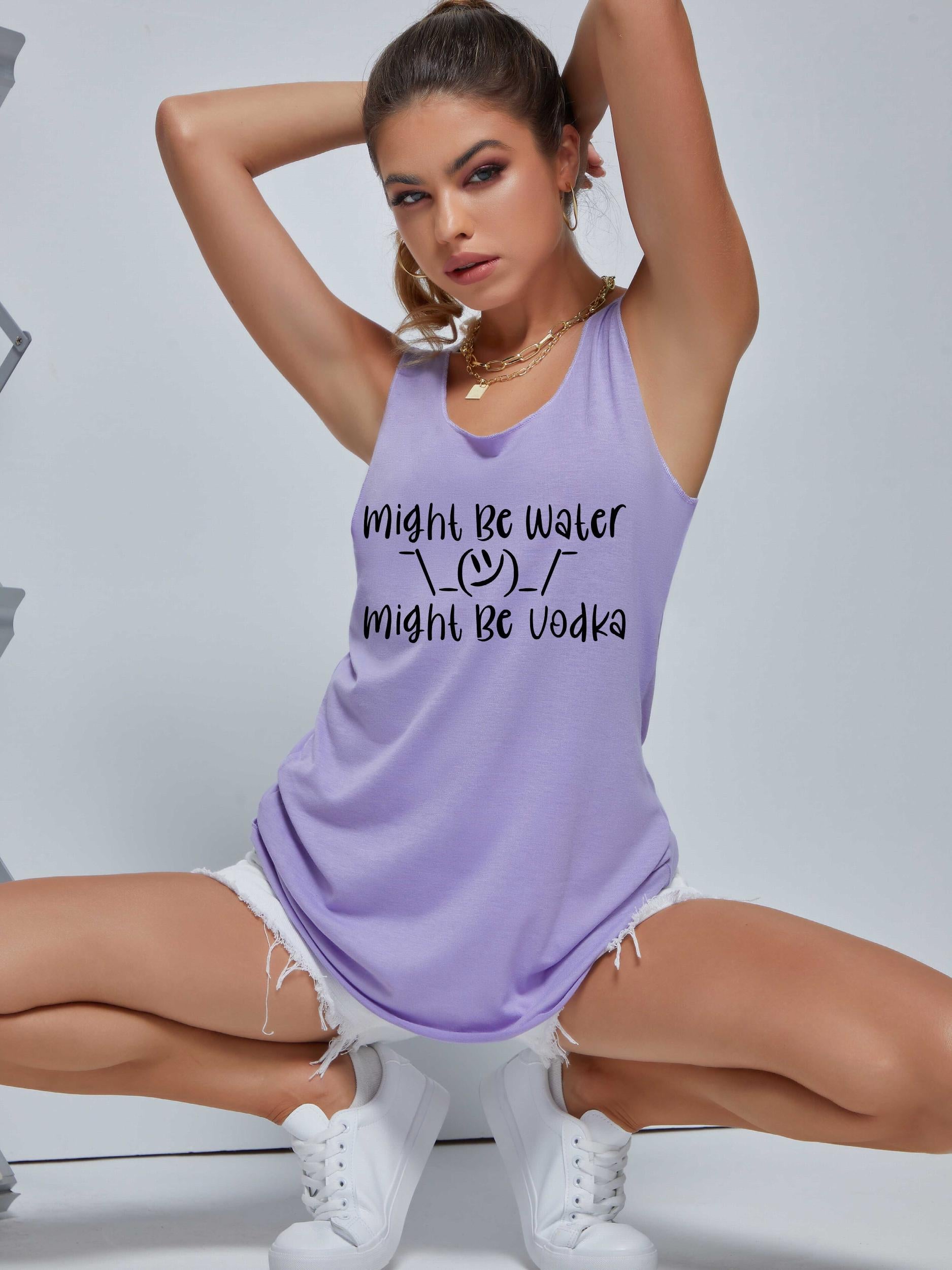 Water or Vodka Printed Loose Tank Top for Sports Fitness Yoga