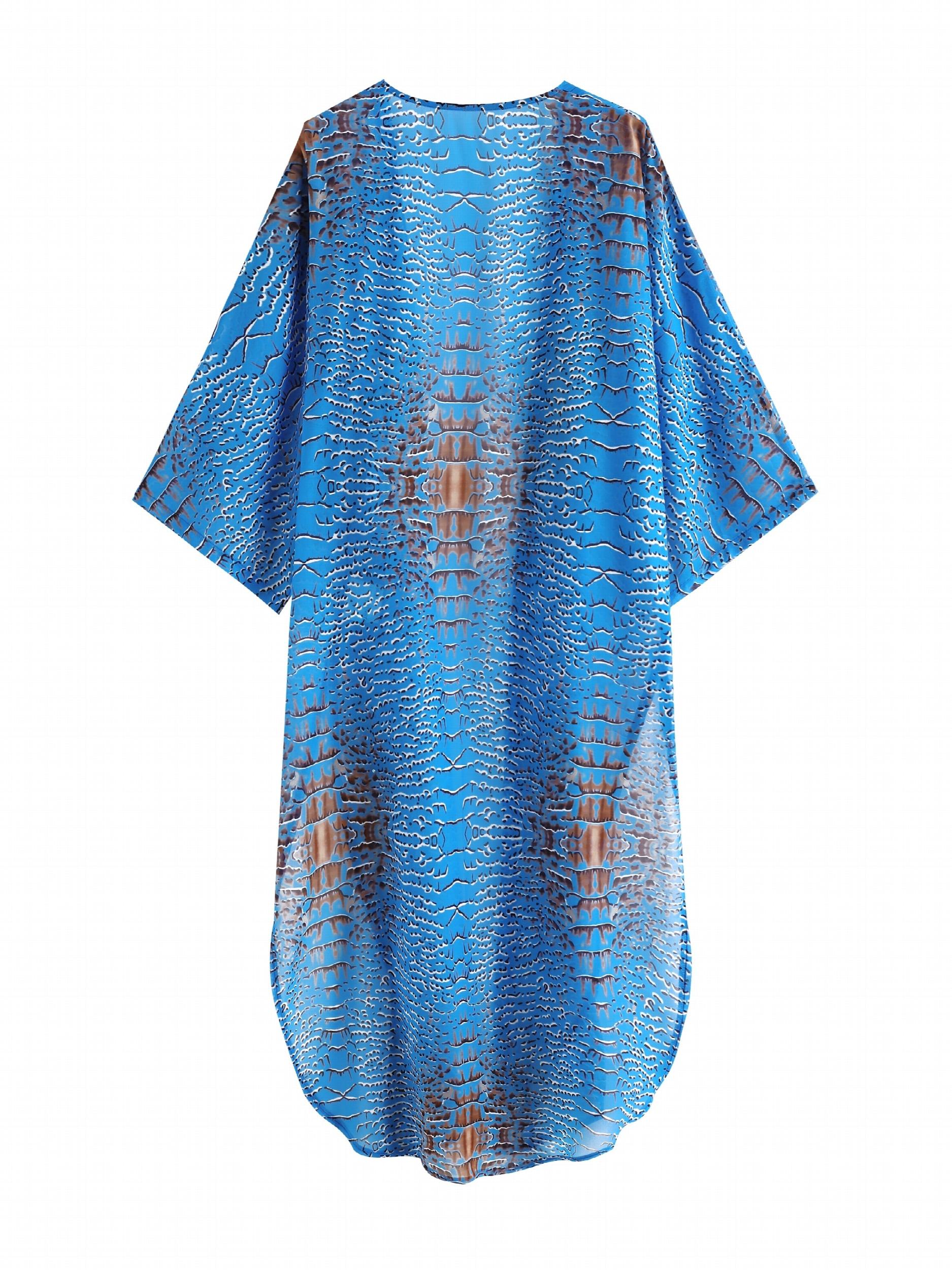 Crocodile Print V Neck 2 Piece Beachwear Knot Front Kaftan & Bottoms