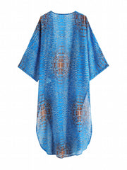 Crocodile Print V Neck 2 Piece Beachwear Knot Front Kaftan & Bottoms