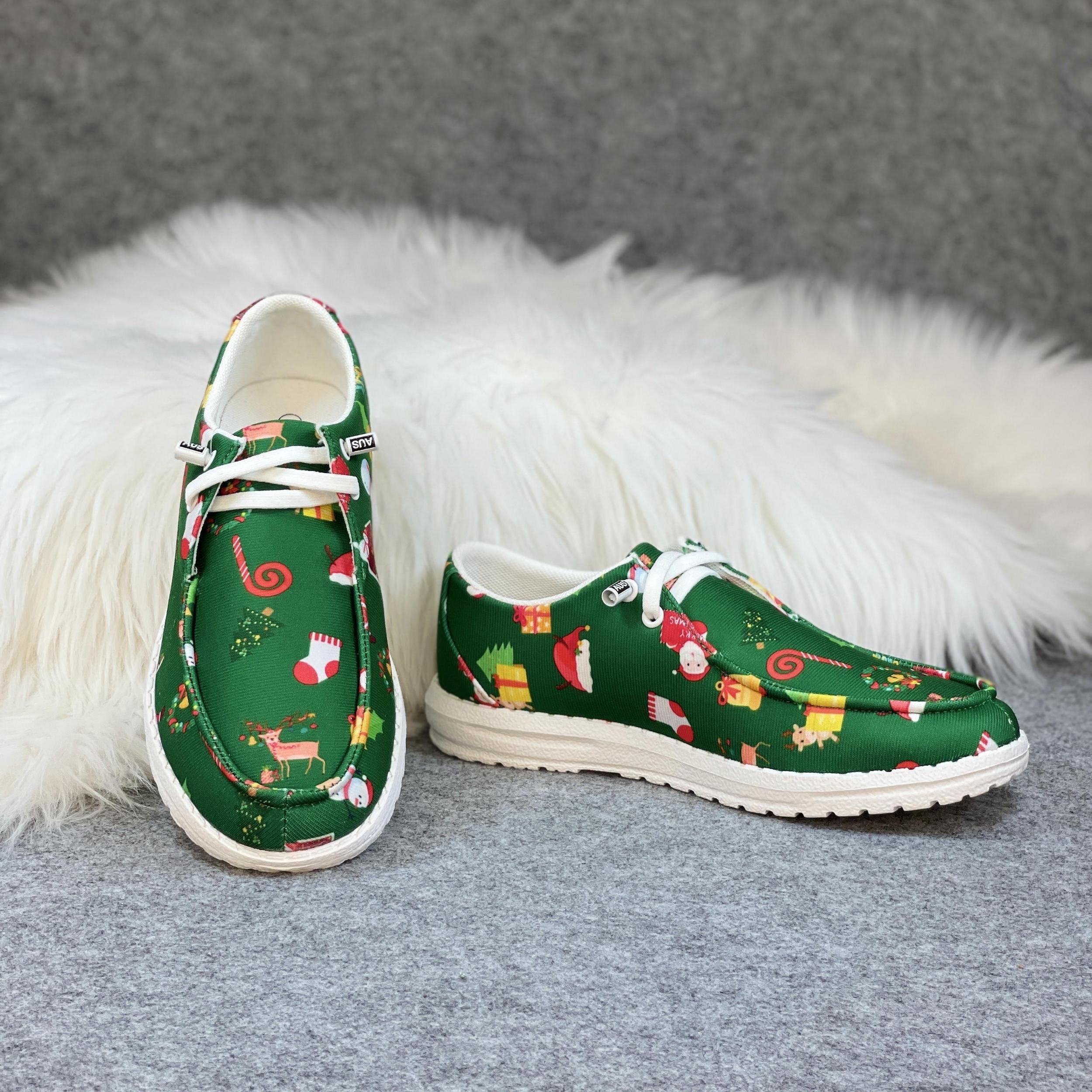 Women's Christmas Cartoon Print Skateboard Shoes Lightweight Sneakers