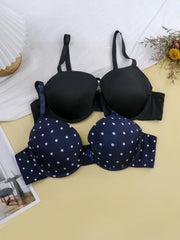 2 Pack Plus Size Polka Dot Bra Set with Bow Front