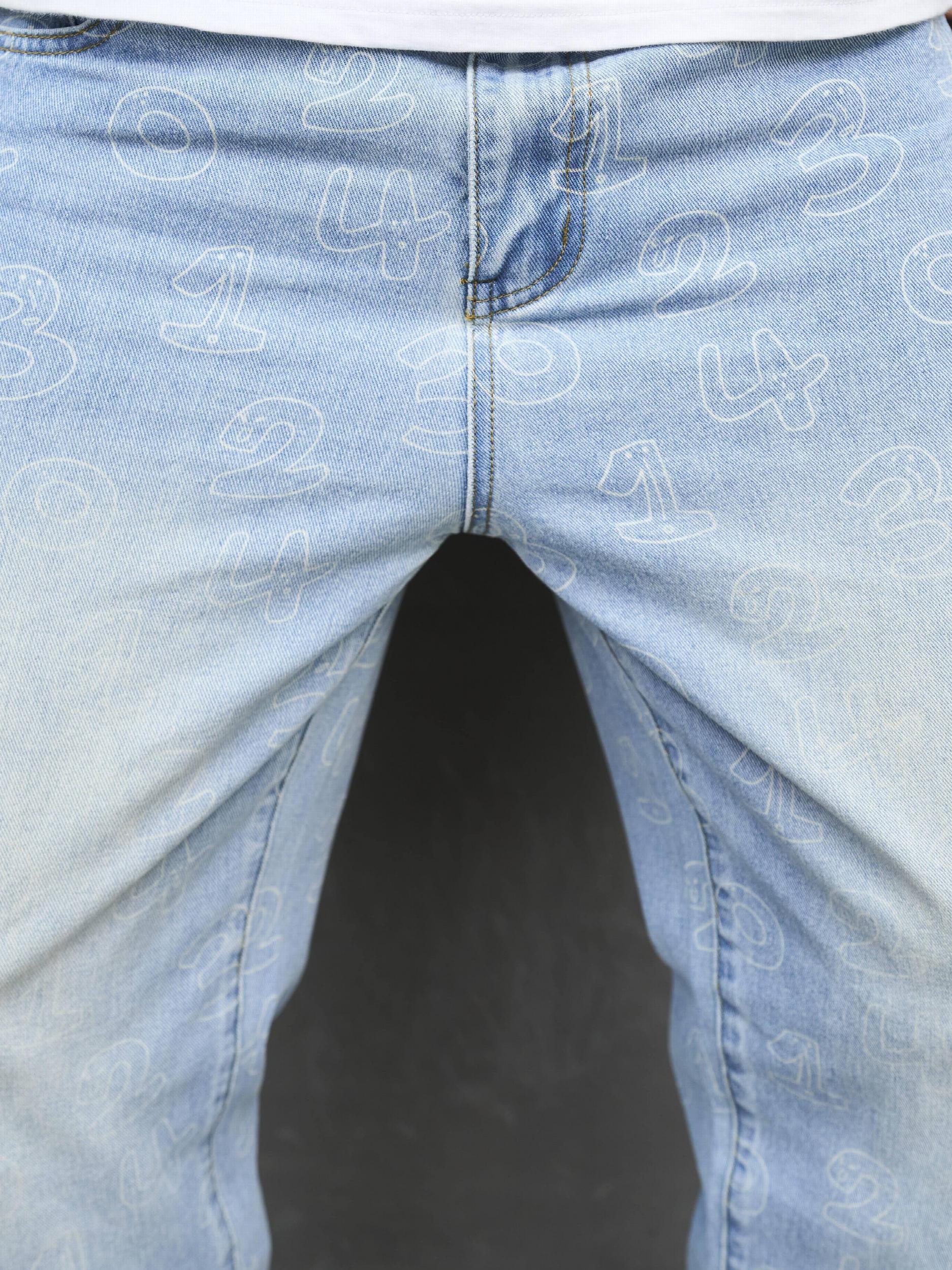 Men's Loose Fit Number Print Jeans Casual Denim Pants