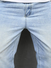 Men's Loose Fit Number Print Jeans Casual Denim Pants