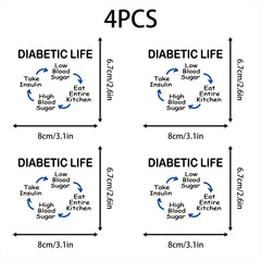 4pcs Diabetic Life UV DTF Waterproof Stickers Blood Glucose Conversion Chart