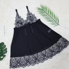 Mesh Lace Babydoll Dress with Floral Embroidery