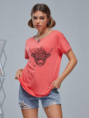 Women's Cattle Graphic Short Sleeved Sports T-shirt