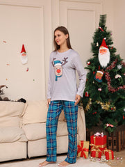 Christmas Elk Print Pajama Set Long Sleeve Top & Pants Women's Sleepwear