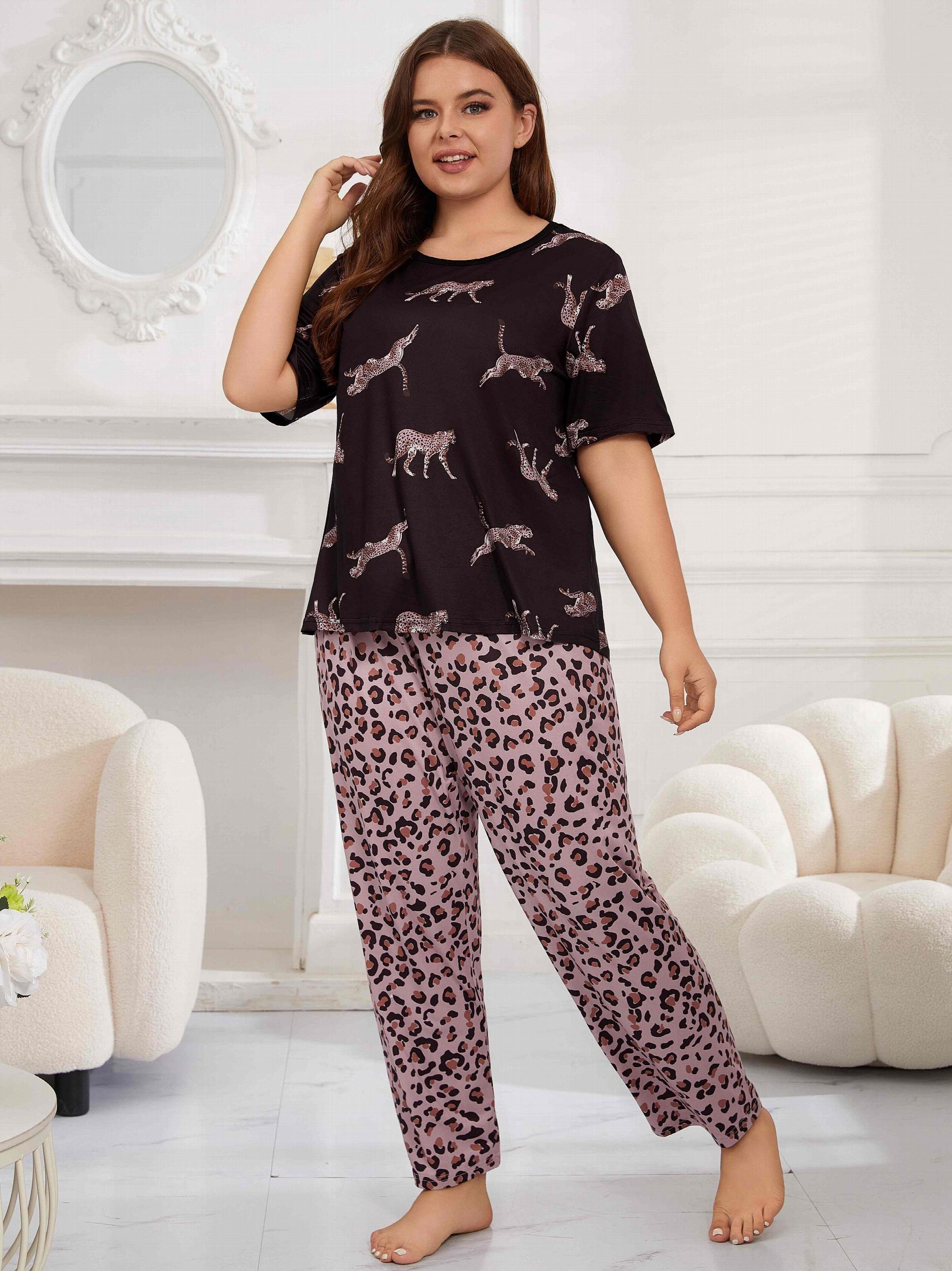 Leopard Print Pajamas Set Women's 2 Piece Home Wear