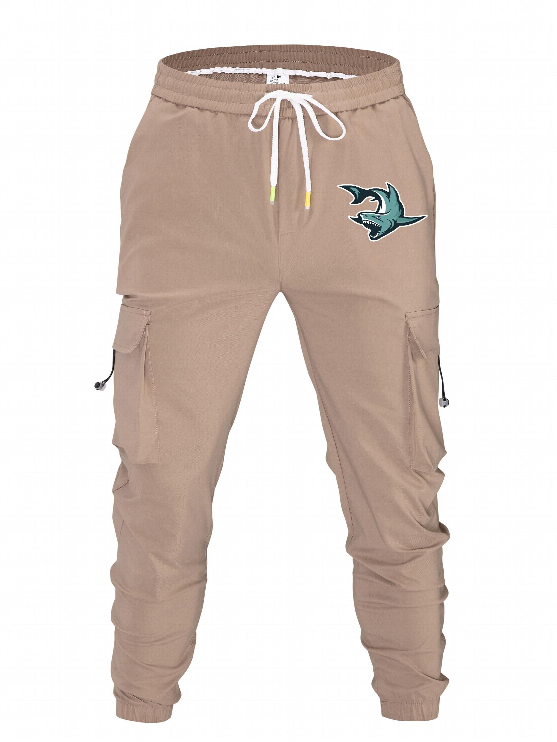 Cartoon Shark Print Cargo Pants Men's Outdoor Joggers