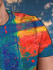 Brush Stroke Graphic Tee For Men Crew Neck Comfortable Stretchy Outdoor Shirt