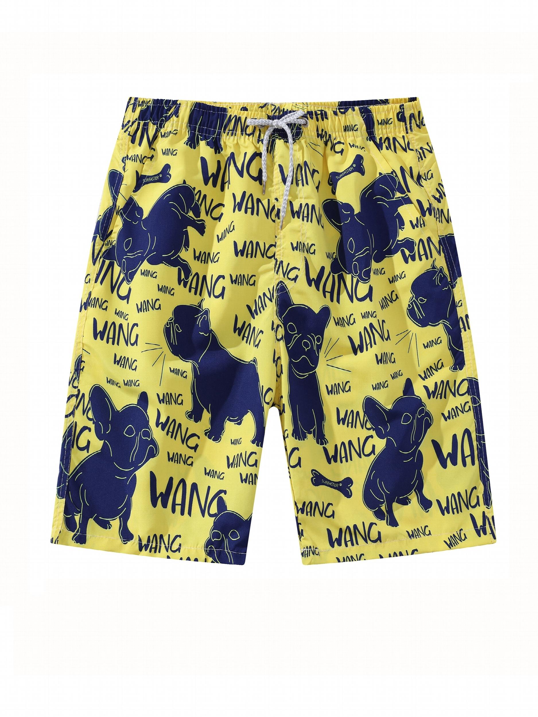 Coconut Palm & Dog Pattern Beach Shorts Men's Quick Drying Waist Drawstring Shor